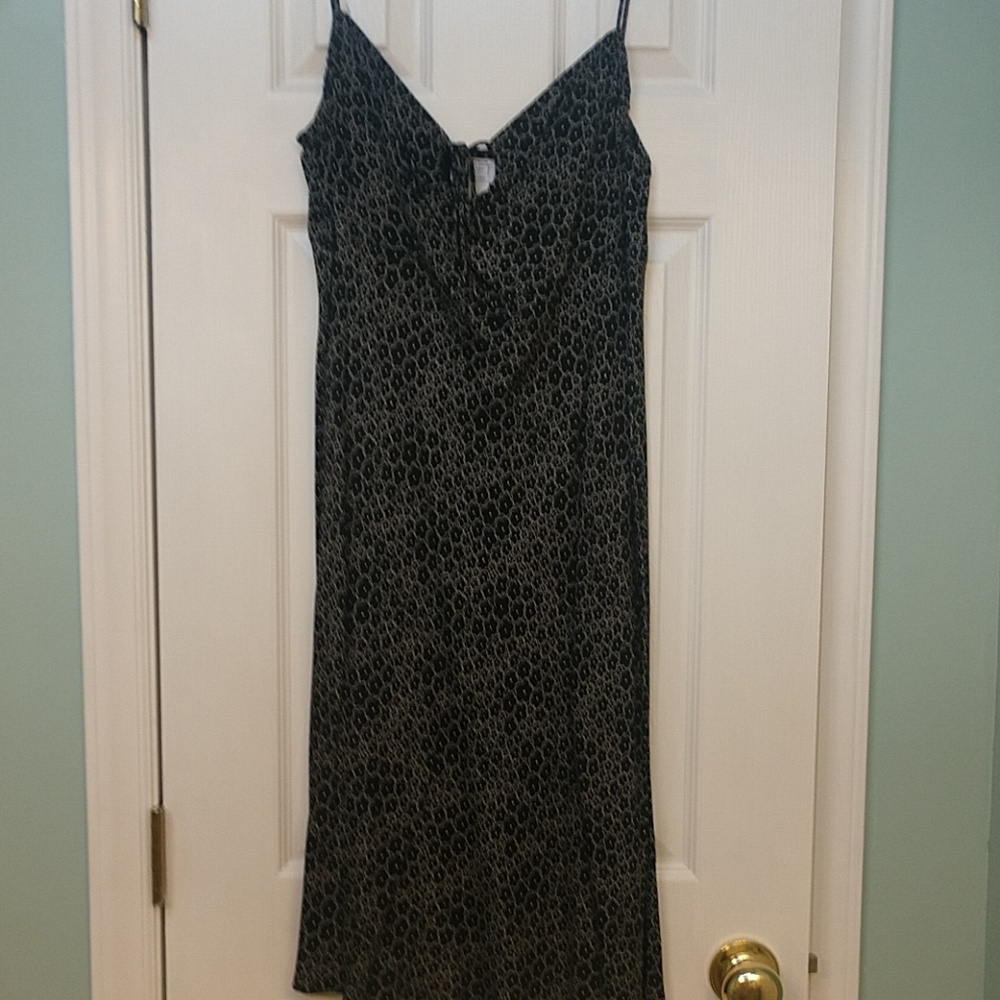 Loft Black flower print spaghetti strap dress 6p